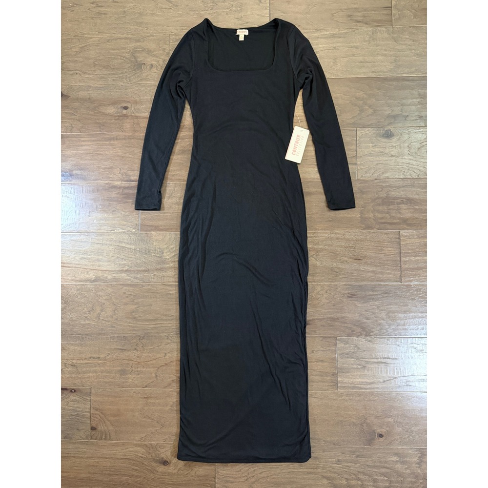 NWT J for Justify Contour Collection Black Ribbed Square Neck Maxi Dress‎ M
